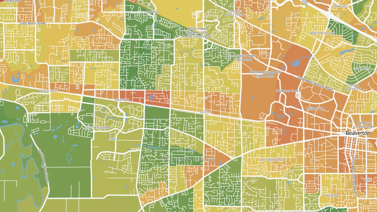 Cooper Mountain-Aloha North, Aloha, OR Map of Vehicle Theft Rates
