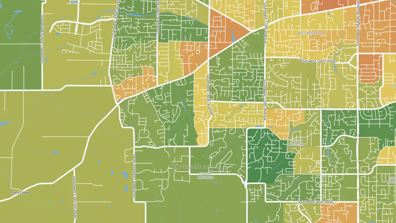 Cooper Mountain Aloha South, Beaverton, OR Map of Vehicle Theft Rates