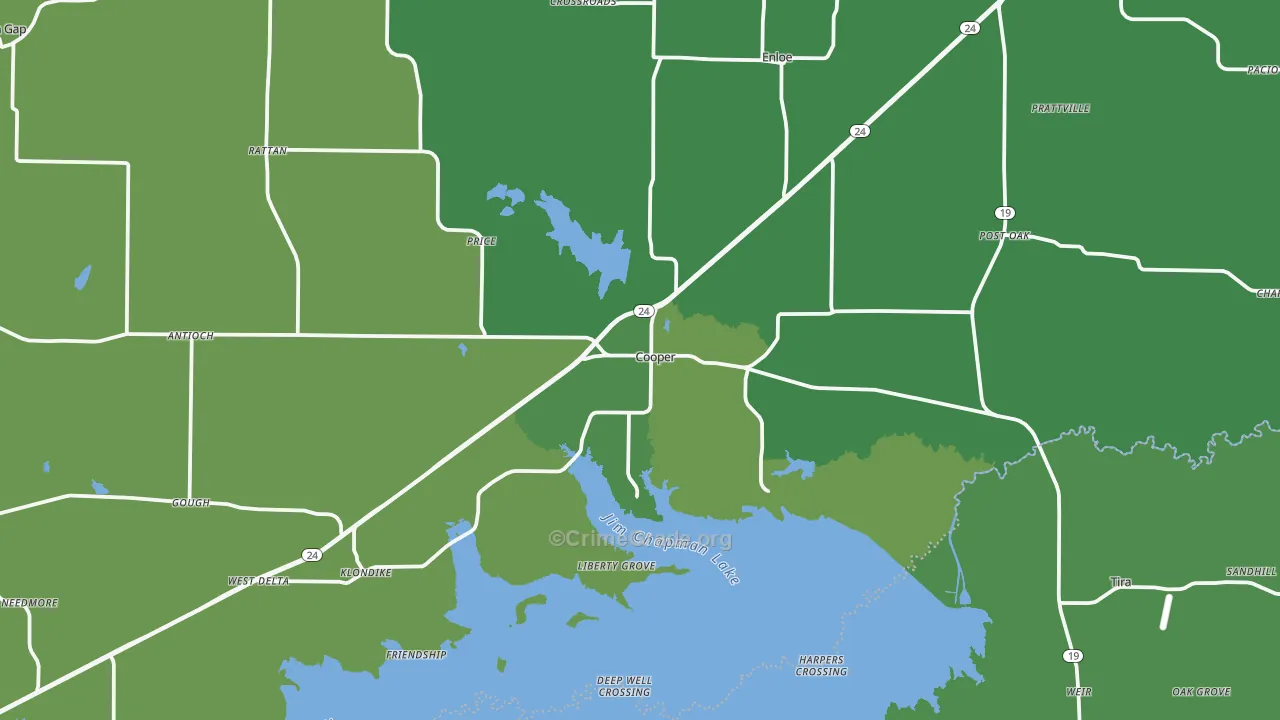 Cooper, TX Map of Vehicle Theft Rates