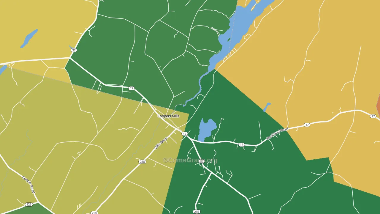 Coopers Mills, ME Map of Vehicle Theft Rates