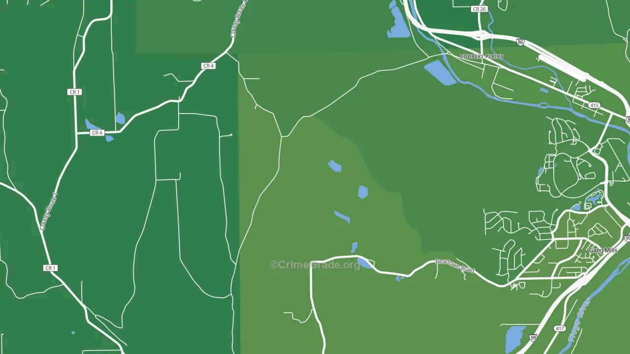 Coopers Plains, NY Map of Vehicle Theft Rates