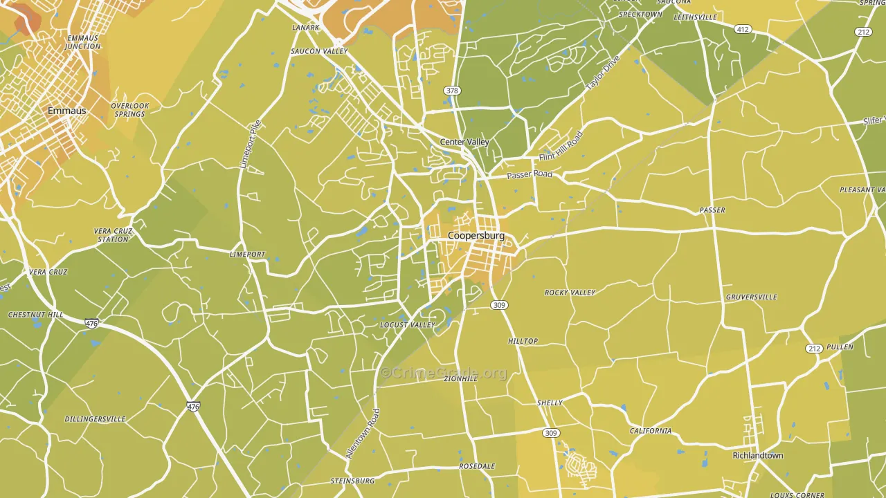 Coopersburg, PA Map of Vehicle Theft Rates