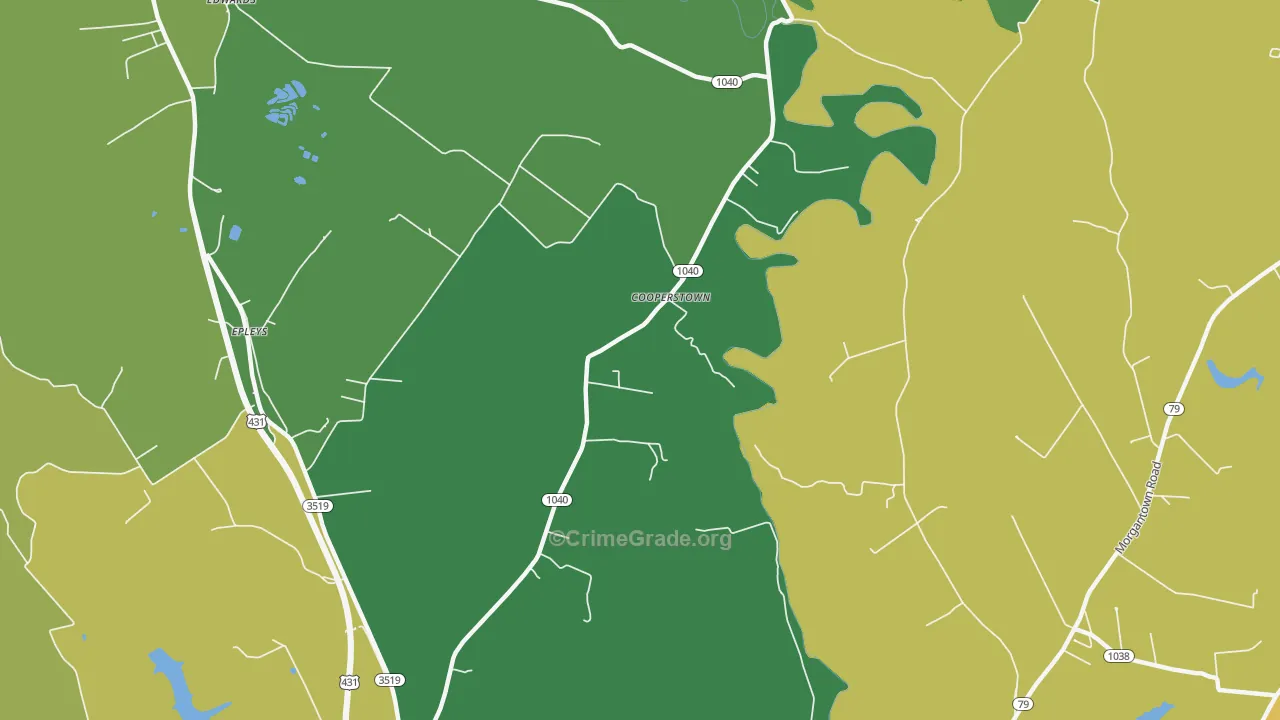 Cooperstown, KY Map of Vehicle Theft Rates