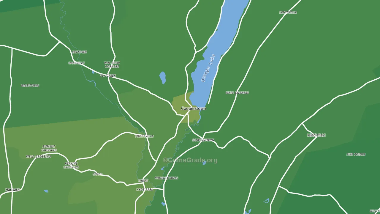 Cooperstown, NY Map of Vehicle Theft Rates