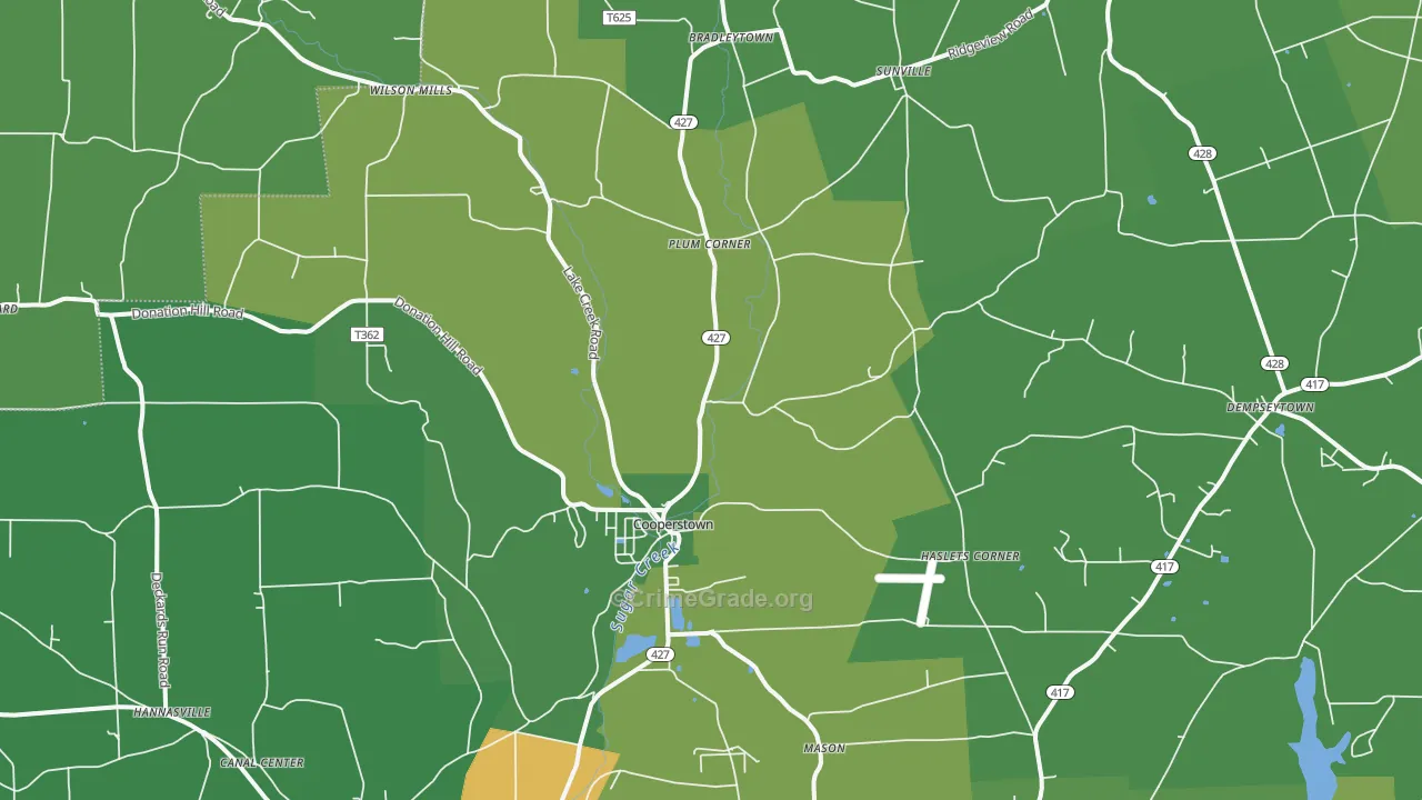 Cooperstown, PA Map of Vehicle Theft Rates