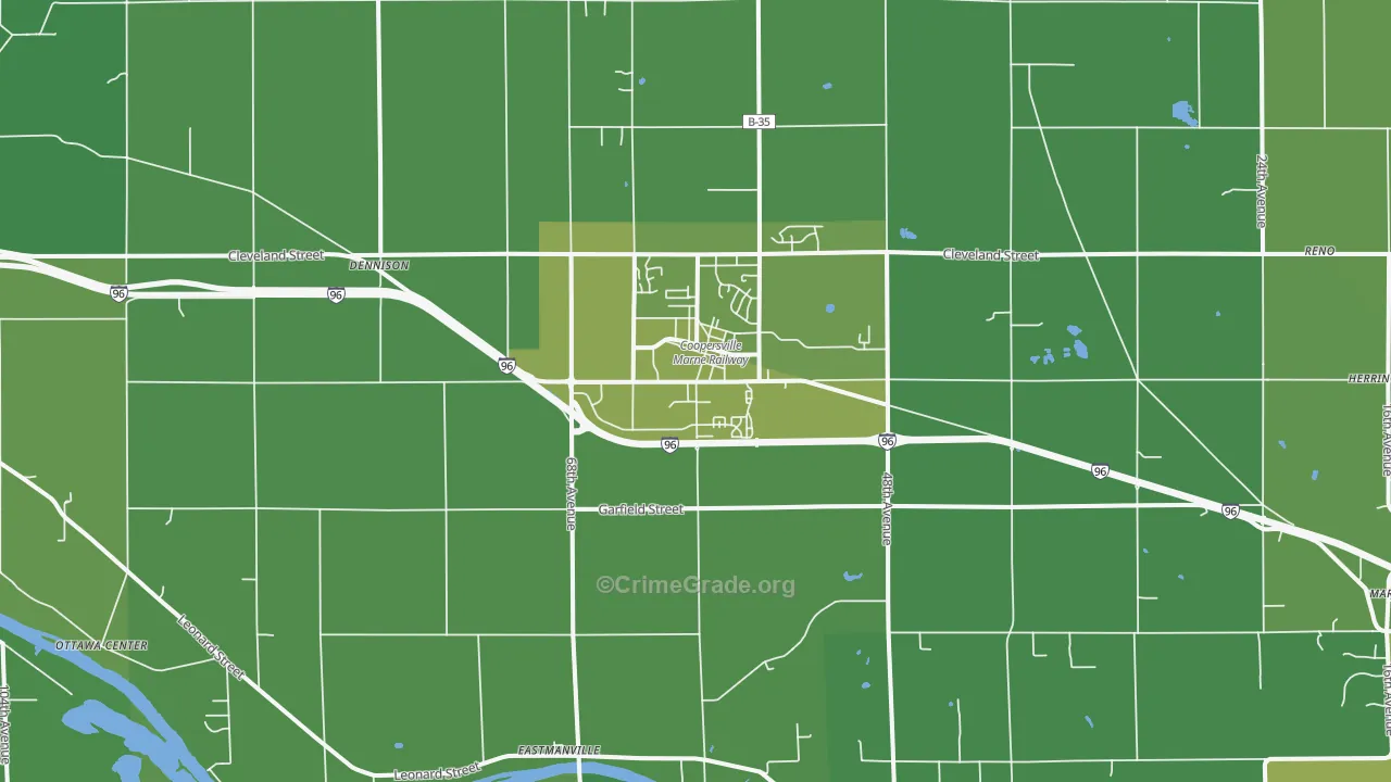 Coopersville, MI Map of Vehicle Theft Rates