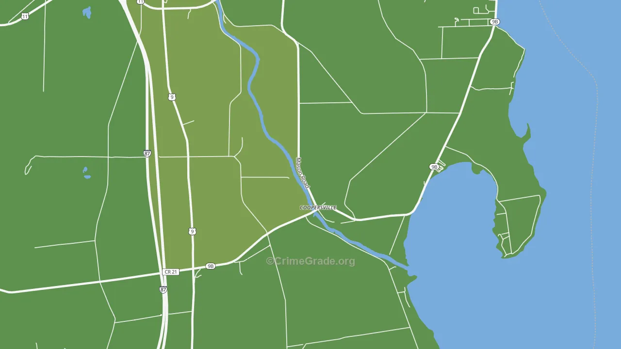 Coopersville, NY Map of Vehicle Theft Rates