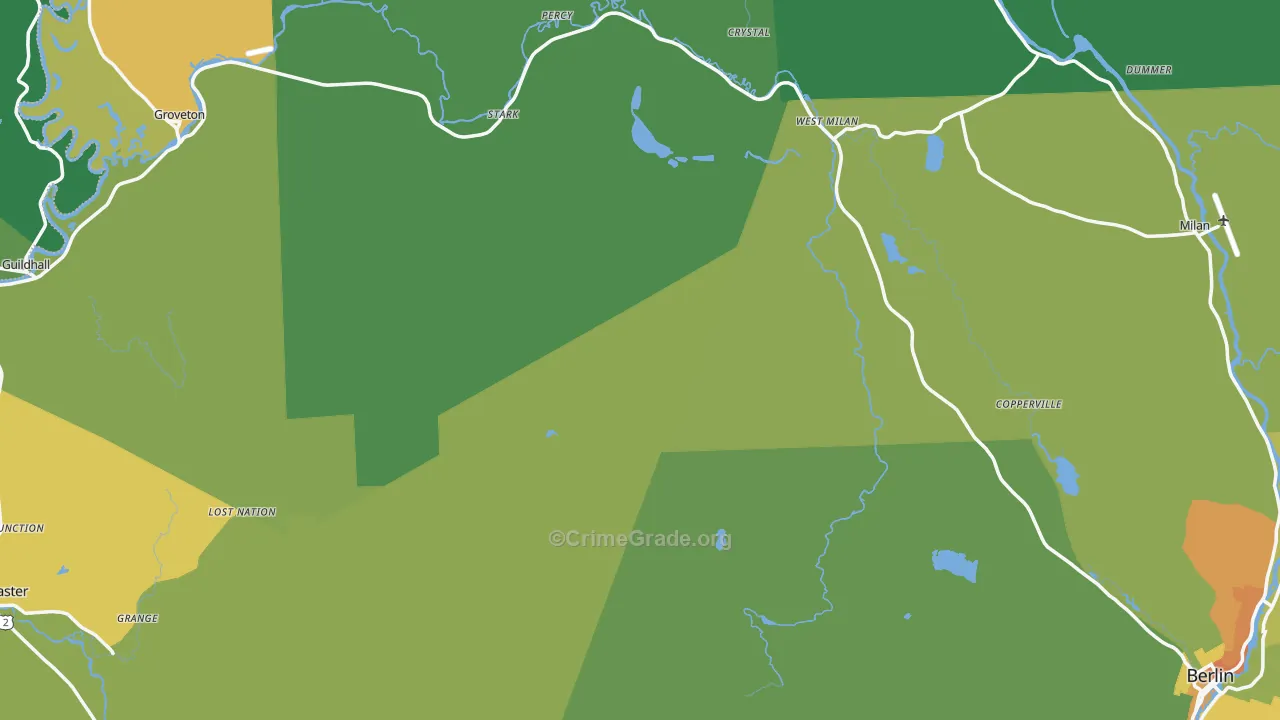 Coos County, NH Map of Vehicle Theft Rates