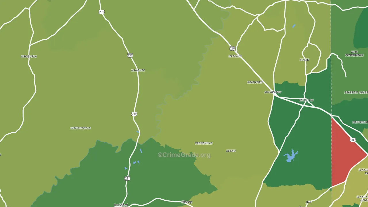 Coosa County, AL Map of Vehicle Theft Rates