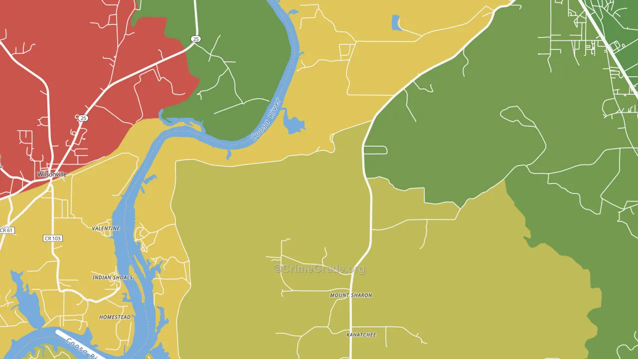 Coosa Pines, AL Map of Vehicle Theft Rates