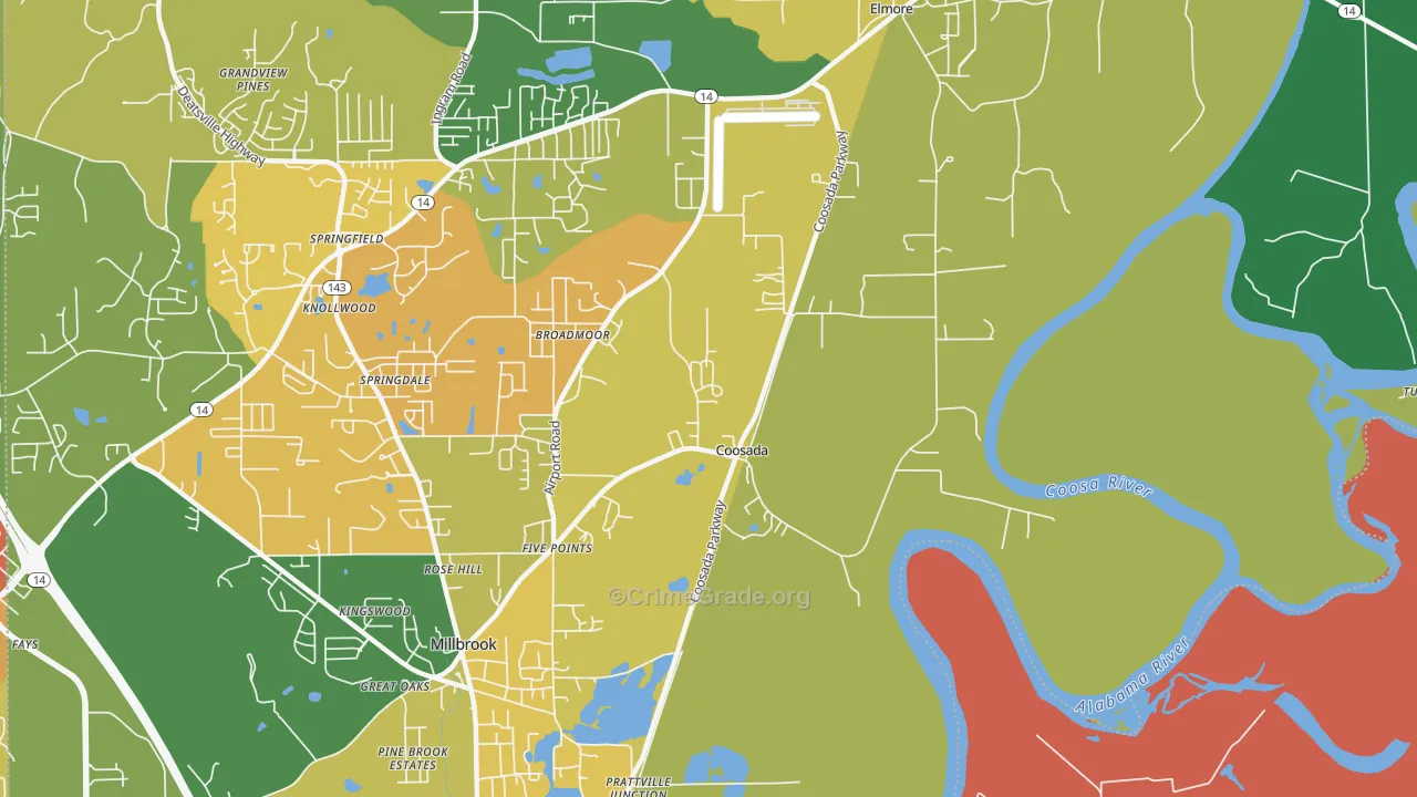 Coosada, AL Map of Vehicle Theft Rates
