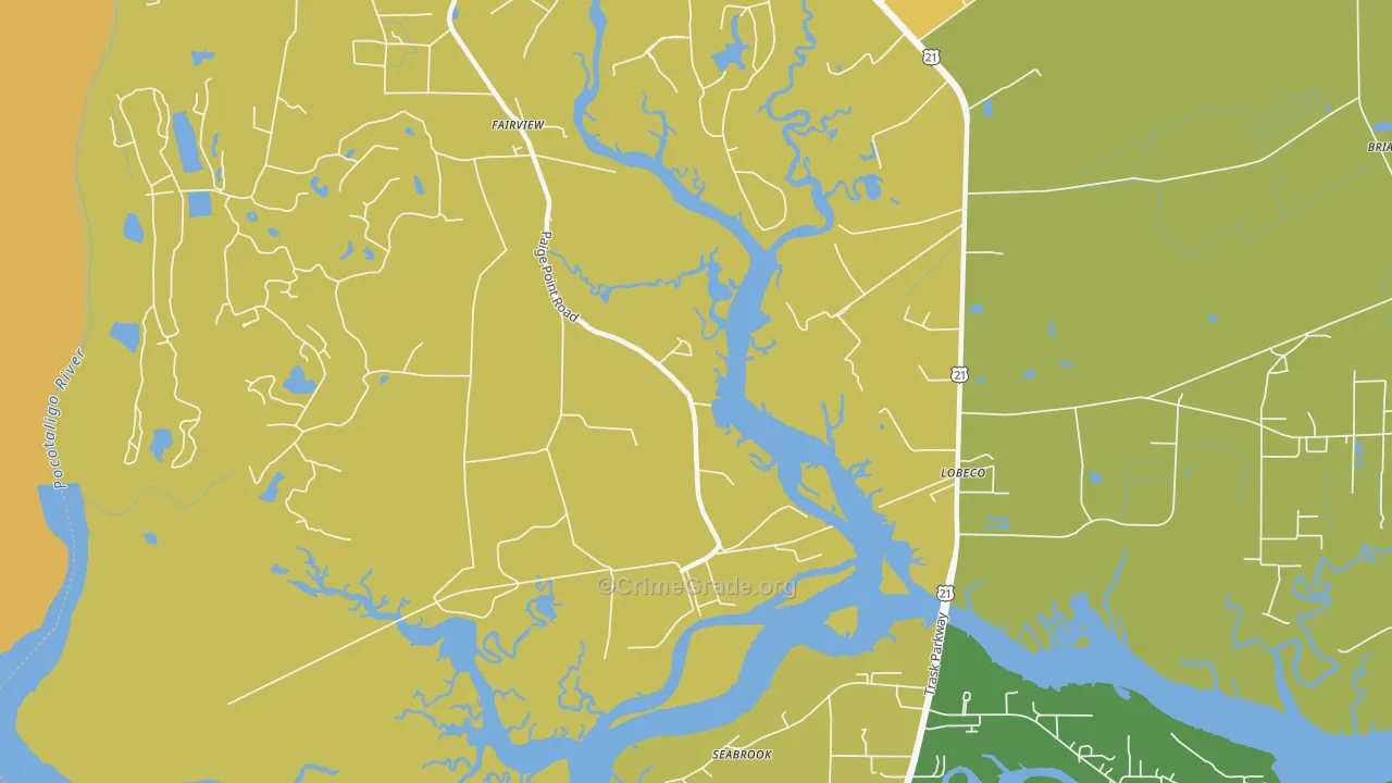 Coosaw, SC Map of Vehicle Theft Rates