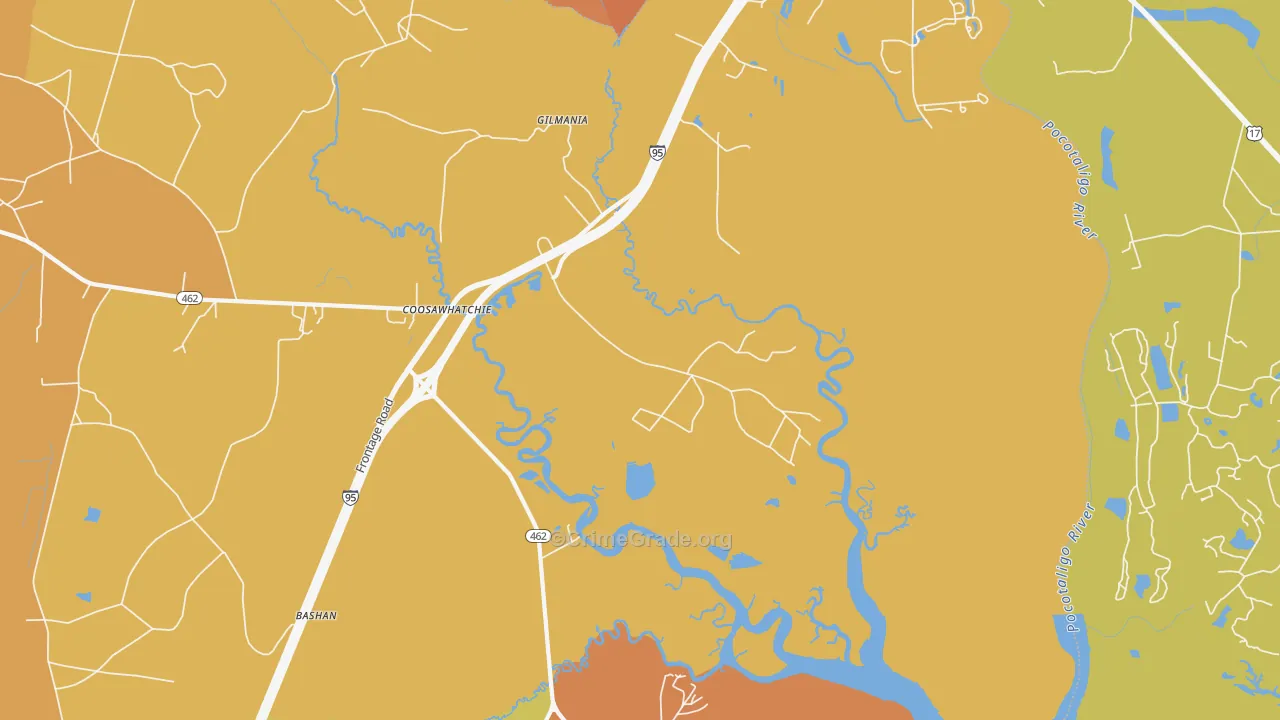 Coosawatchie, SC Map of Vehicle Theft Rates