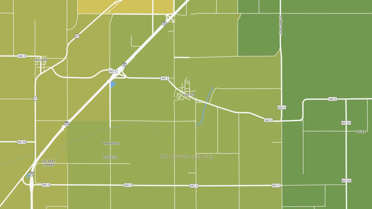Cooter, MO Map of Vehicle Theft Rates