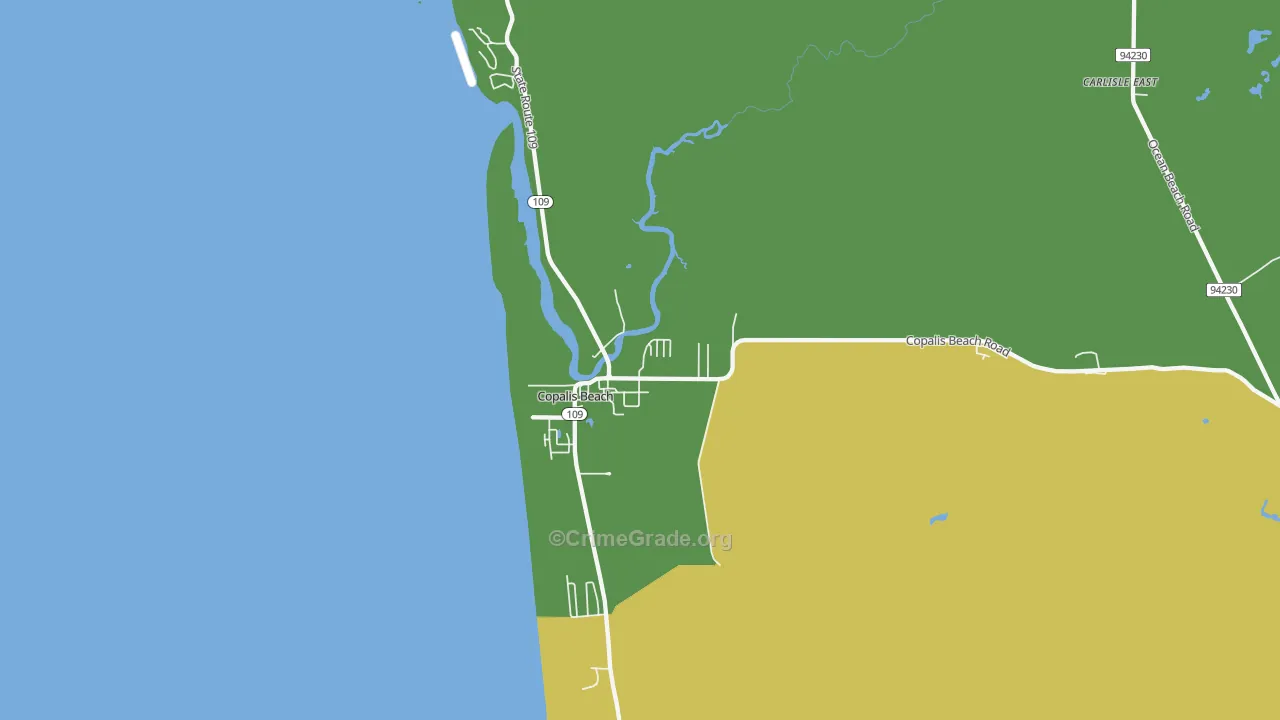 Copalis Beach, WA Map of Vehicle Theft Rates