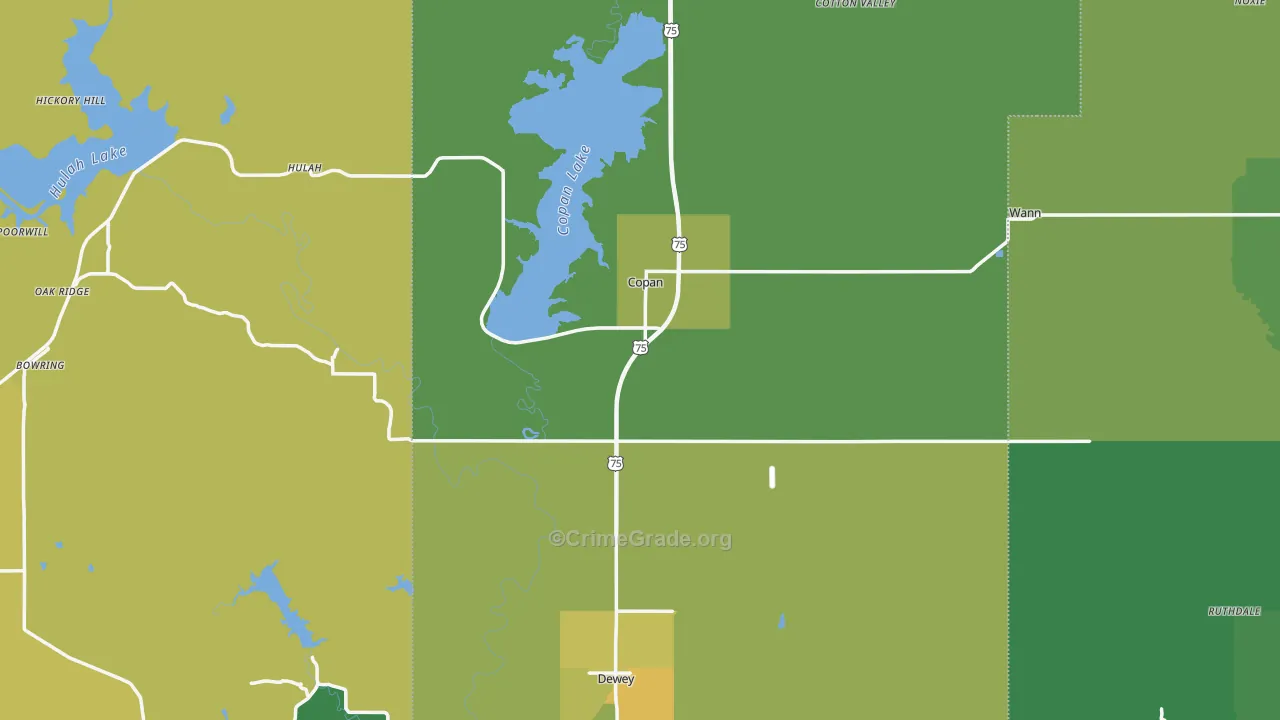Copan, OK Map of Vehicle Theft Rates