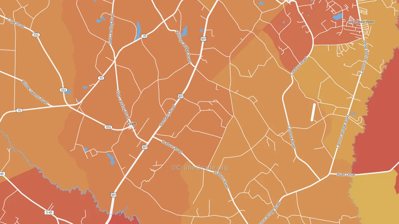 Cope, SC Map of Vehicle Theft Rates