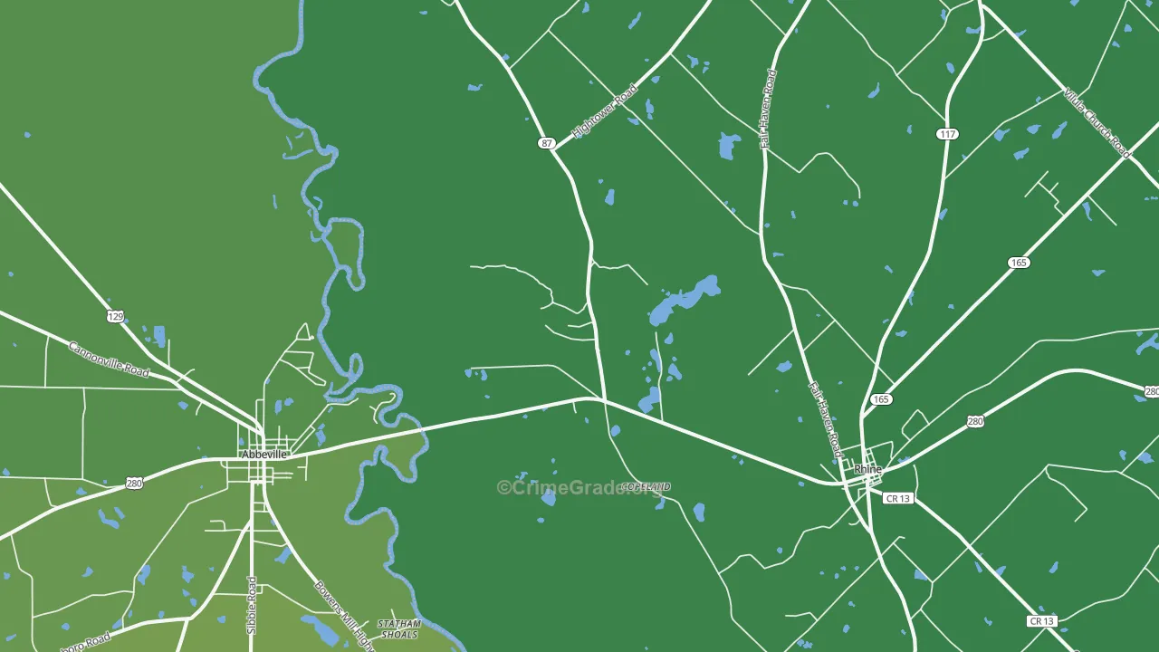 Copeland, GA Map of Vehicle Theft Rates