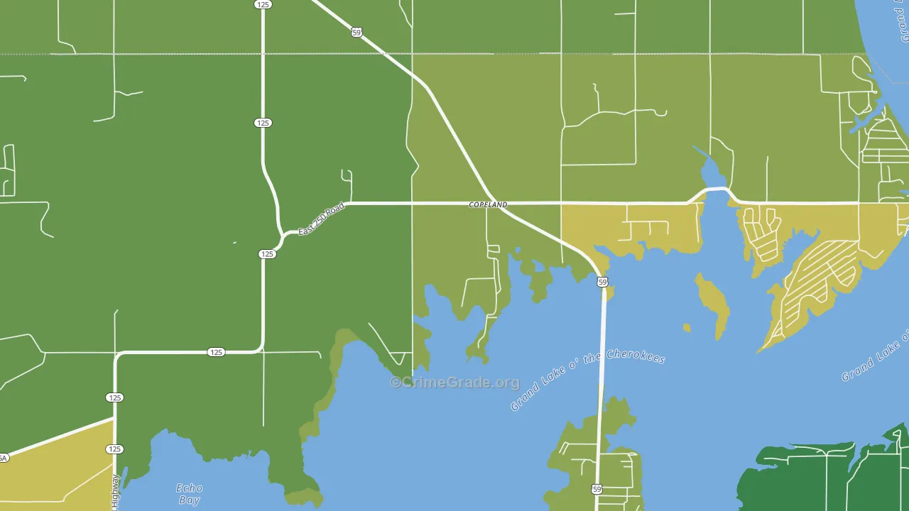 Copeland, OK Map of Vehicle Theft Rates