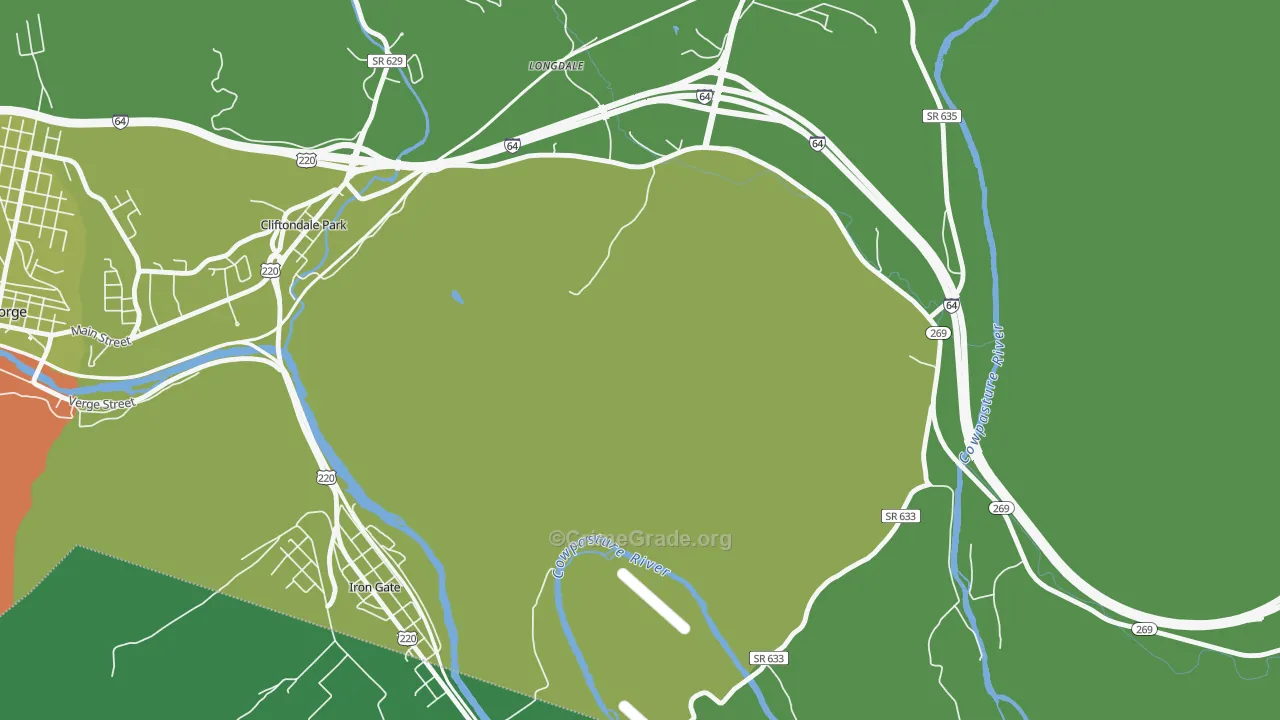 Copeland, VA Map of Vehicle Theft Rates