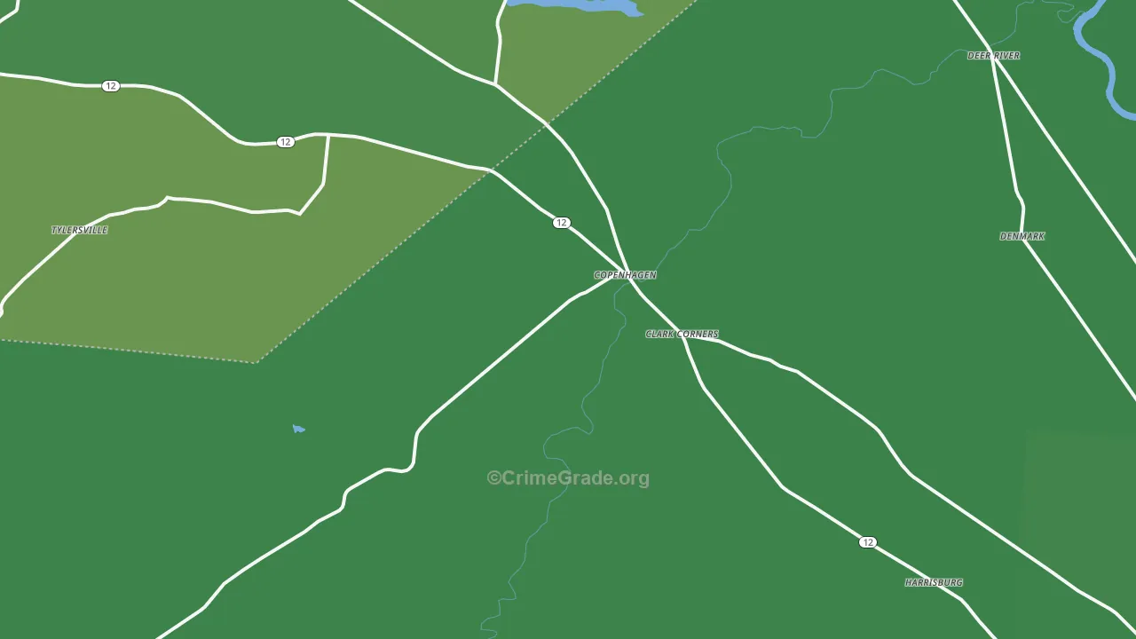 Copenhagen, NY Map of Vehicle Theft Rates