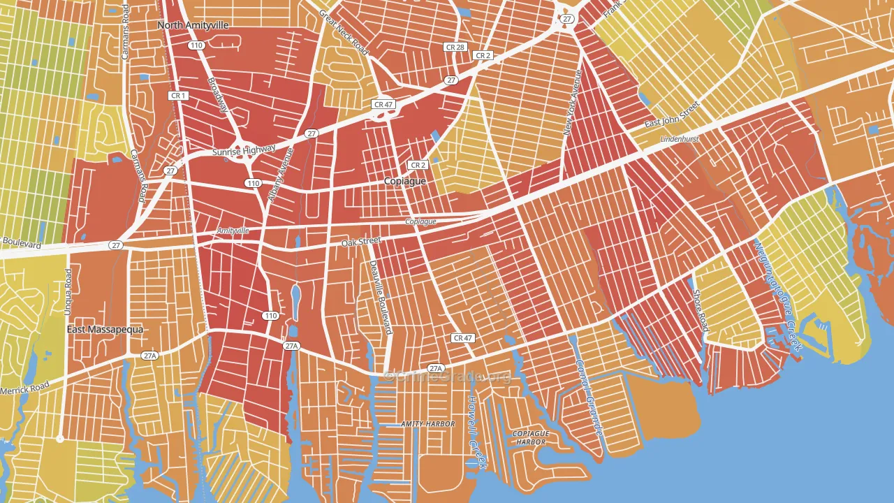 Copiague, NY Map of Vehicle Theft Rates