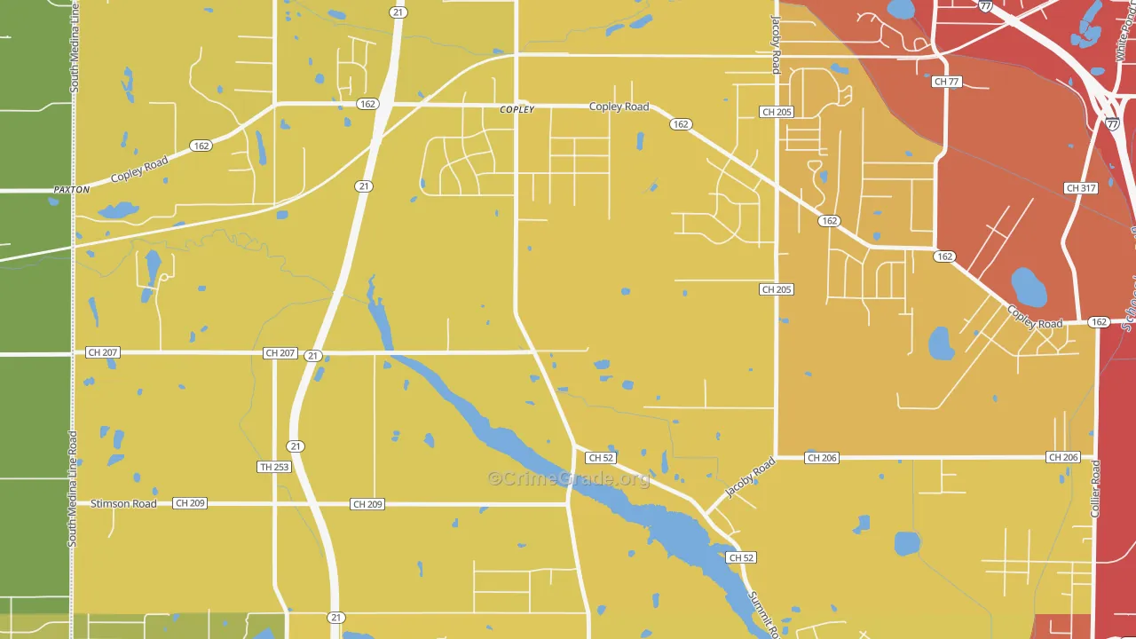 Copley, OH Map of Vehicle Theft Rates