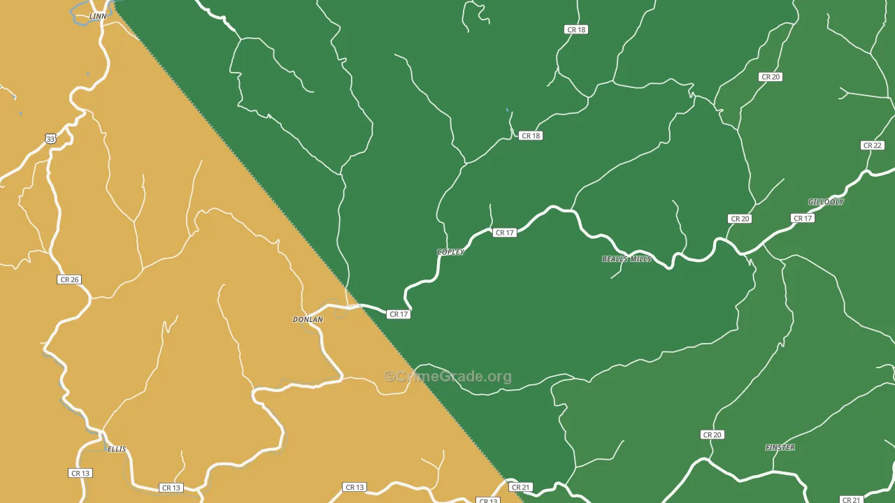 Copley, WV Map of Vehicle Theft Rates
