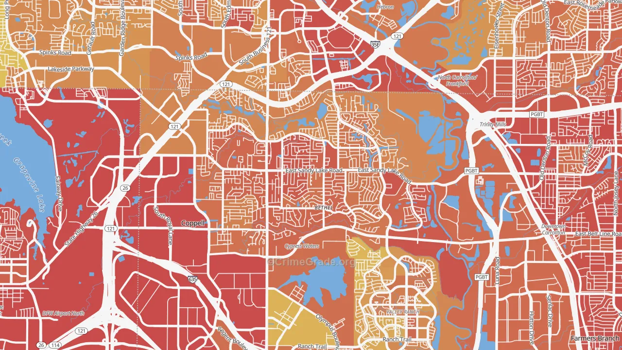 Coppell, TX Map of Vehicle Theft Rates
