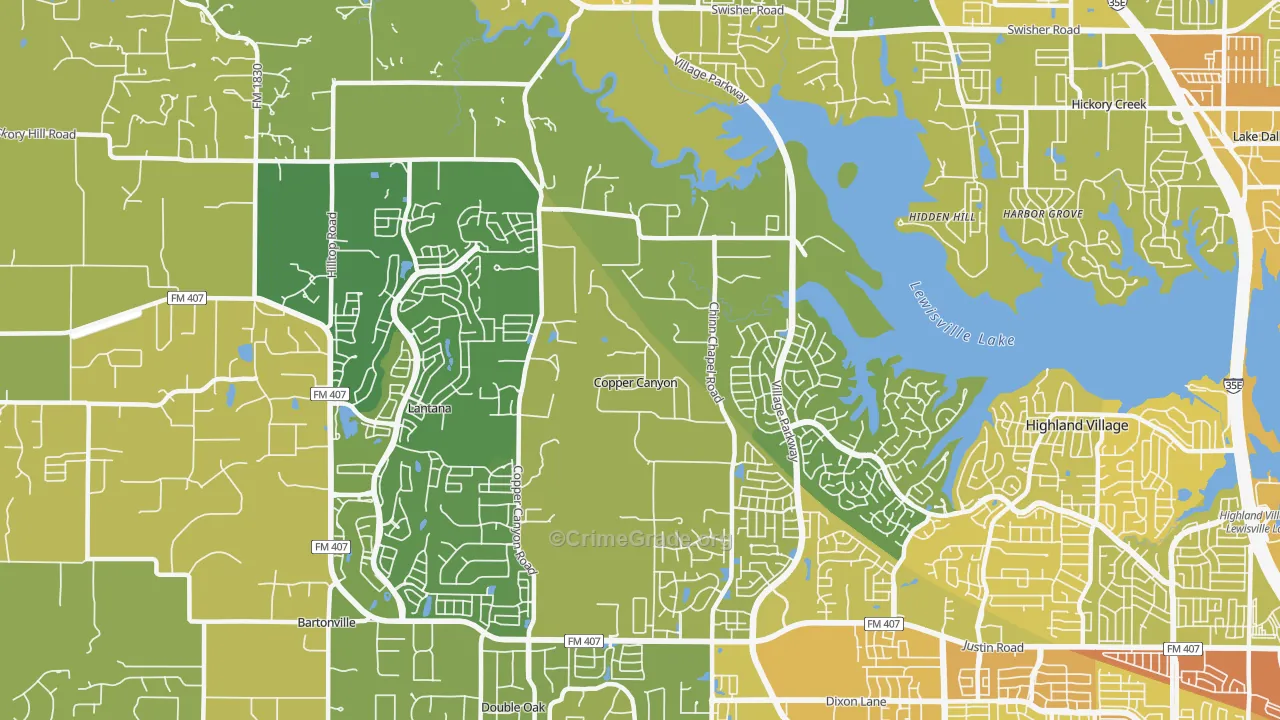 Copper Canyon, TX Map of Vehicle Theft Rates
