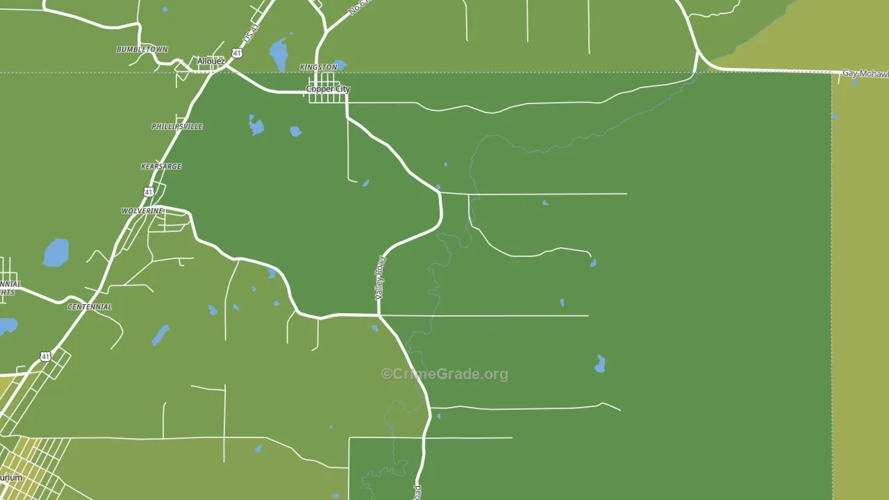 Copper City, MI Map of Vehicle Theft Rates