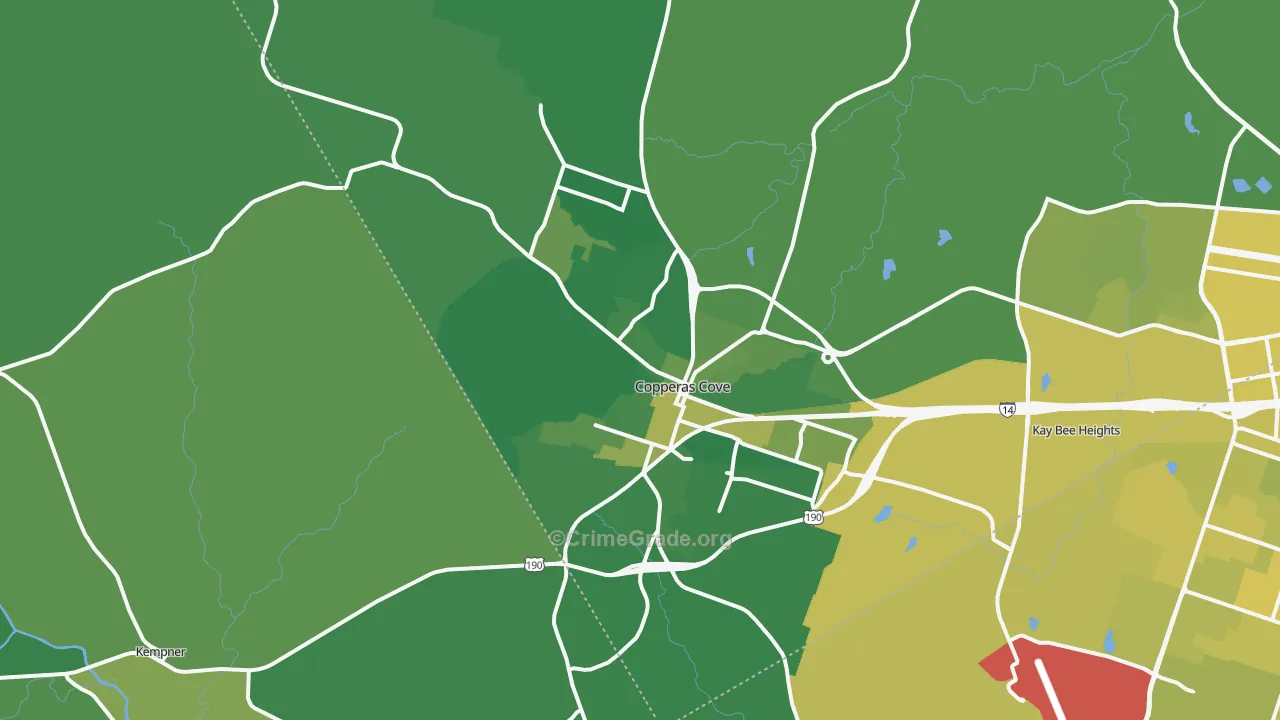 Copperas Cove, TX Map of Vehicle Theft Rates
