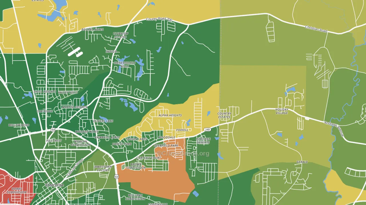 Coppinville, AL Map of Vehicle Theft Rates