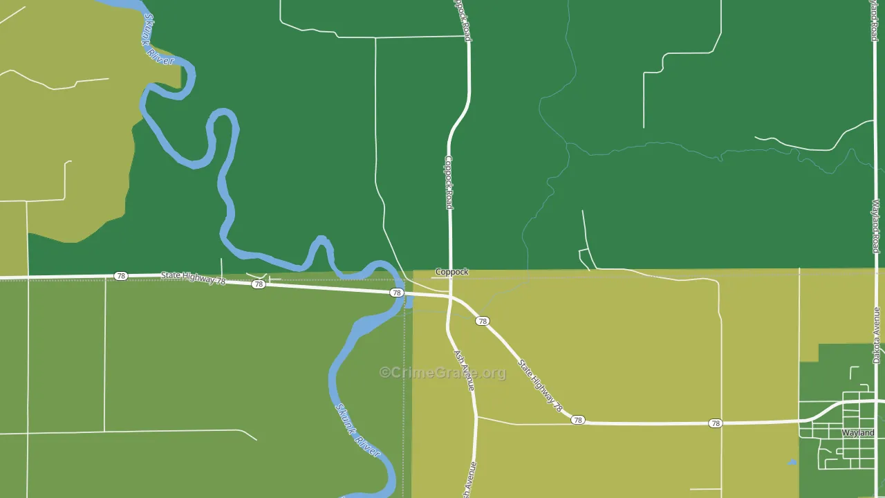 Coppock, IA Map of Vehicle Theft Rates