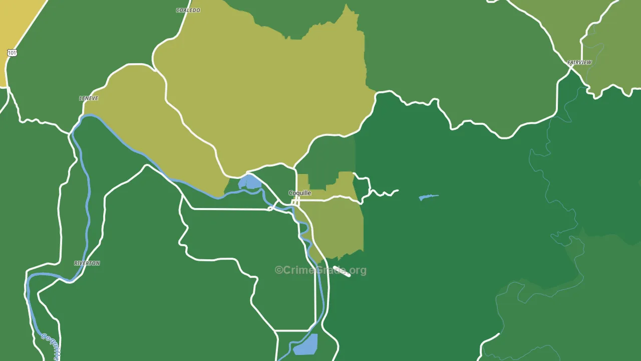 Coquille, OR Map of Vehicle Theft Rates
