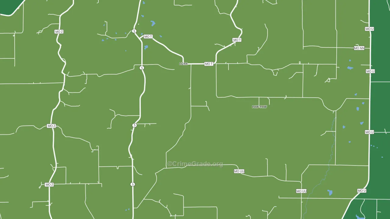 Cora, MO Map of Vehicle Theft Rates