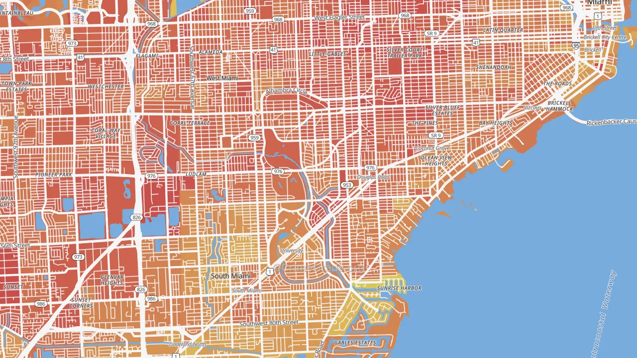 Coral Gables, FL Map of Vehicle Theft Rates