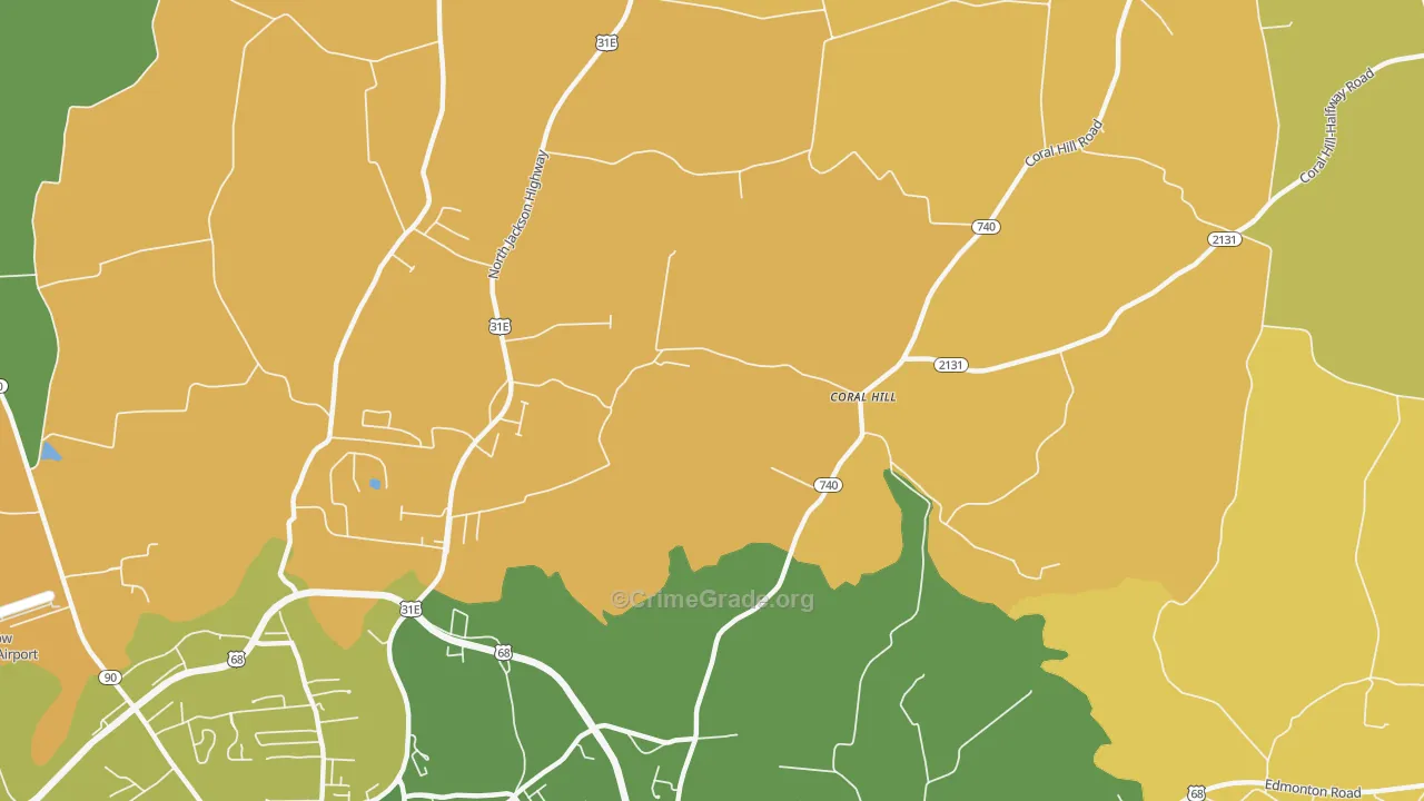 Coral Hill, KY Map of Vehicle Theft Rates