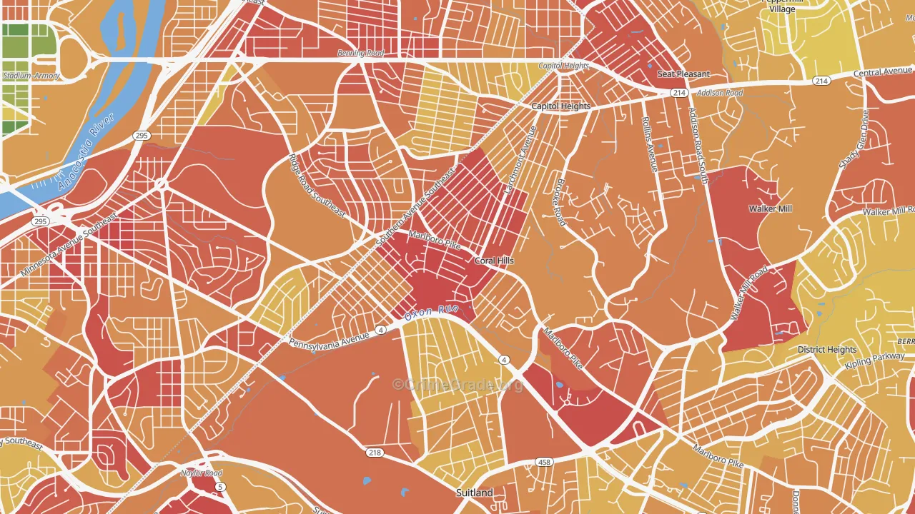 Coral Hills, MD Map of Vehicle Theft Rates