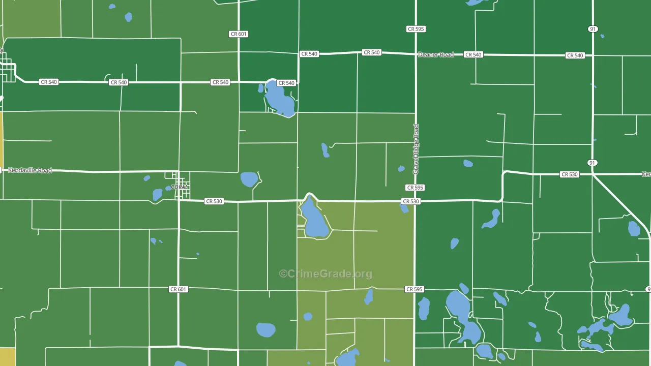 Coral, MI Map of Vehicle Theft Rates