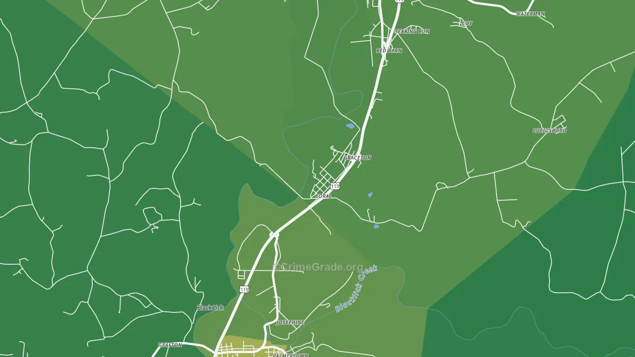 Coral, PA Map of Vehicle Theft Rates