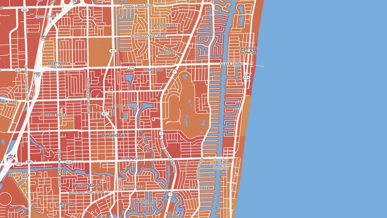 Coral Ridge Country Club Estates, Fort Lauderdale, FL Map of Vehicle Theft Rates