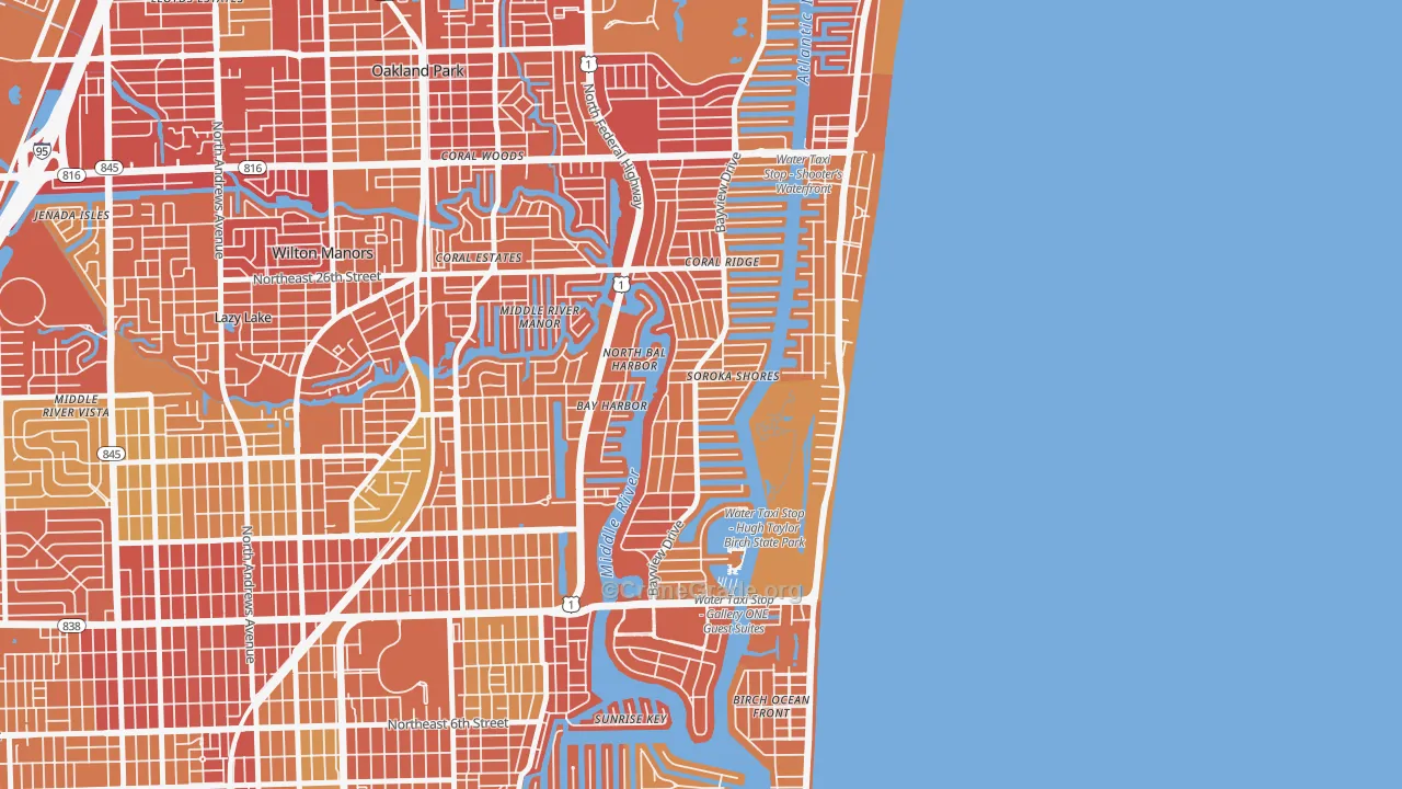 Coral Ridge, Fort Lauderdale, FL Map of Vehicle Theft Rates