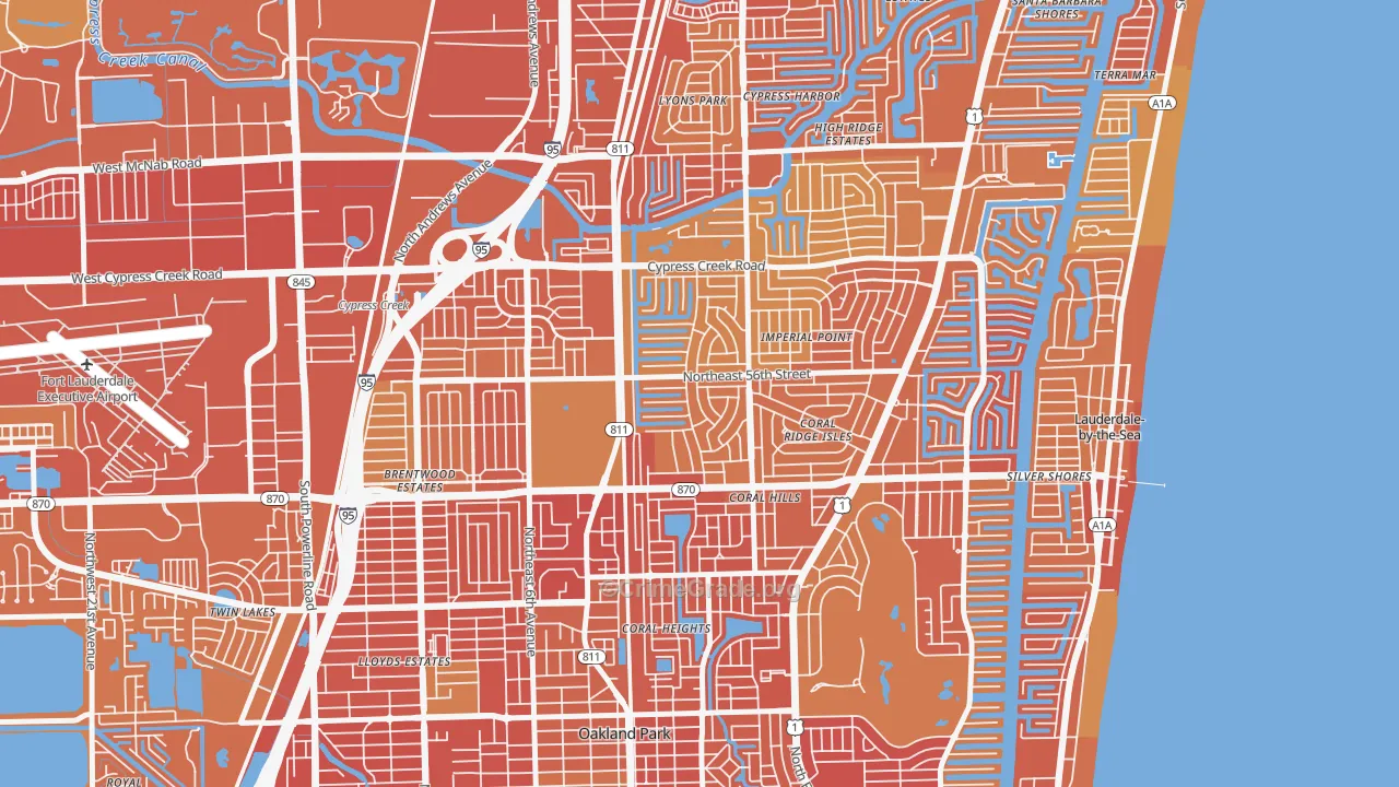Coral Ridge Isles, Fort Lauderdale, FL Map of Vehicle Theft Rates