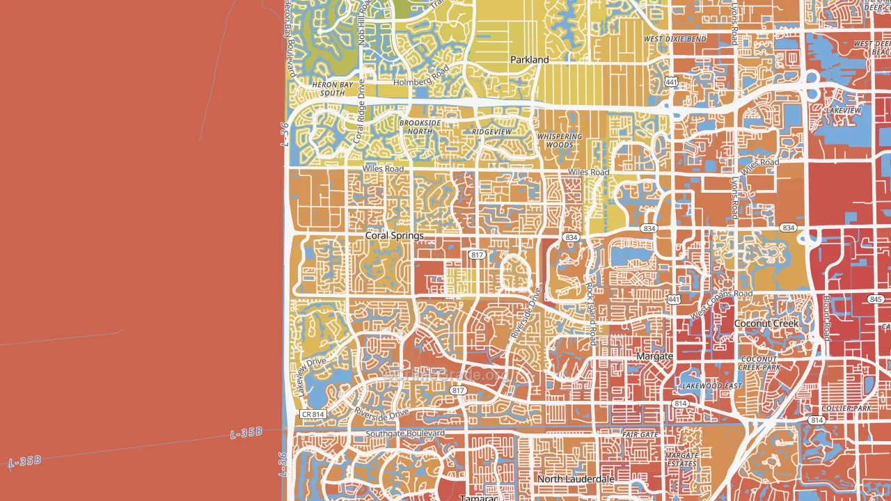 Coral Springs, FL Map of Vehicle Theft Rates