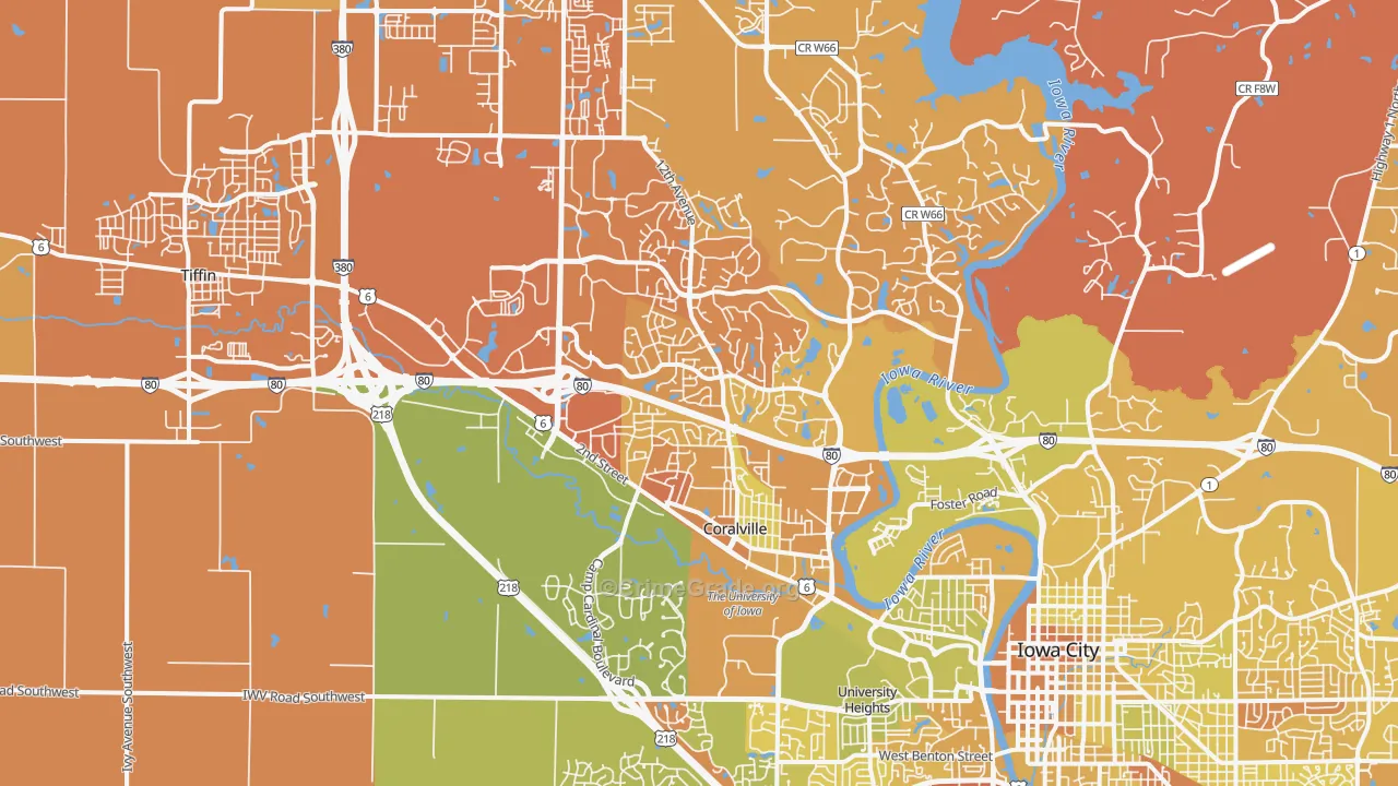 Coralville, IA Map of Vehicle Theft Rates