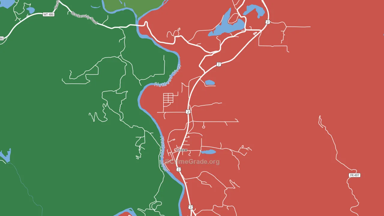Coram, MT Map of Vehicle Theft Rates