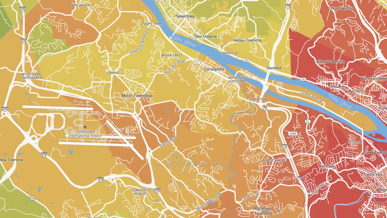 Coraopolis, PA Map of Vehicle Theft Rates