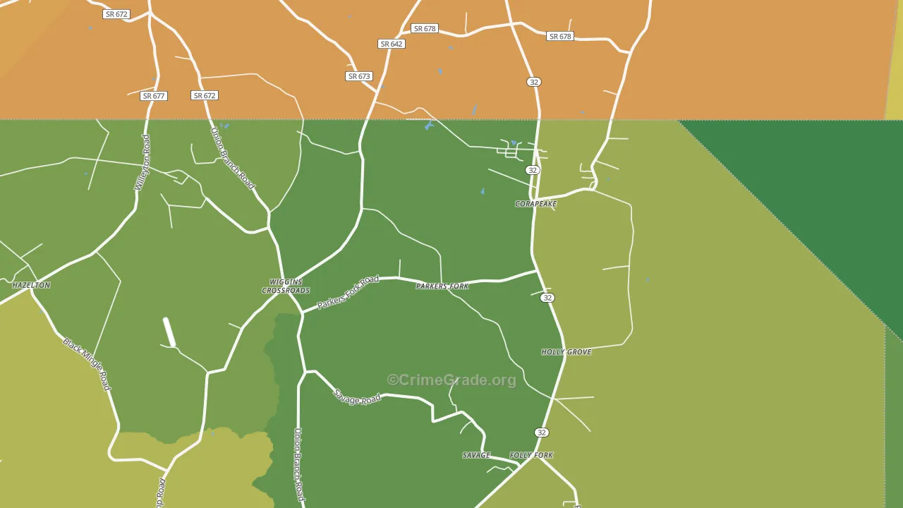 Corapeake, NC Map of Vehicle Theft Rates