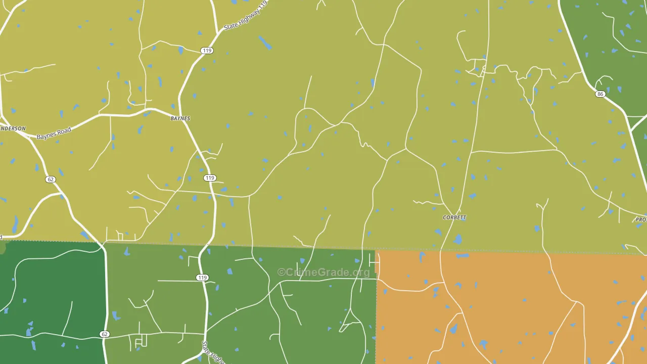 Corbett, NC Map of Vehicle Theft Rates